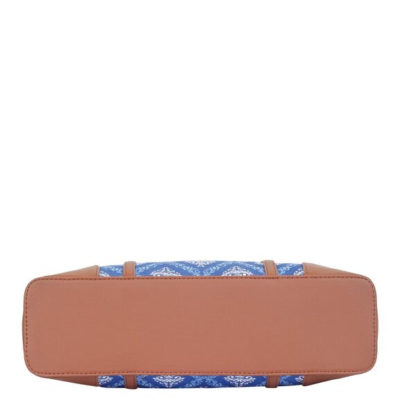 Blue Print Shoulder Tote Bag for Ladies, Hand Crafted Fabric Satchel Handbags - Picture 6 of 10